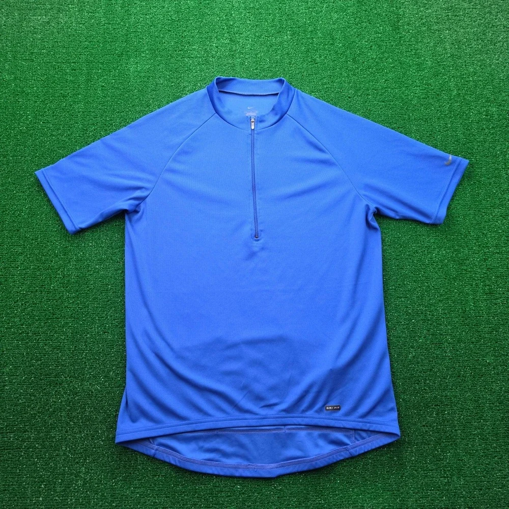 Vintage Nike Dri Fit Short Sleeve Cycling Jersey Mens Large Blue Half Zip